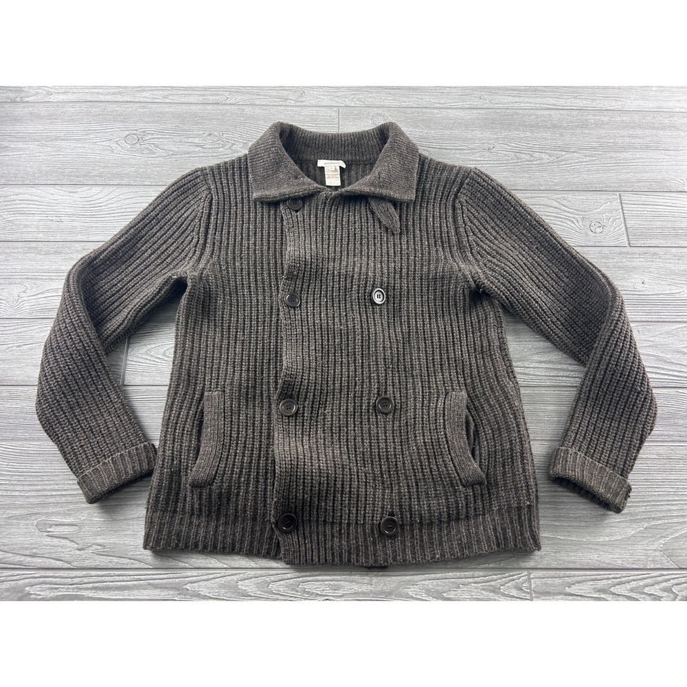 Sundance Brown 100% Lambswool Ribbed Double Breasted Cardigan Sweater Large